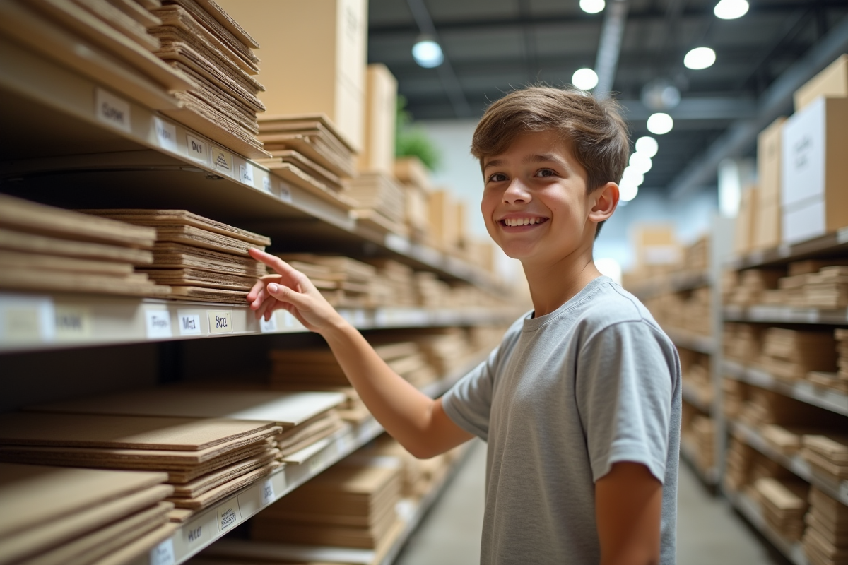 Adolescent souriant choisissant des cartons en magasin