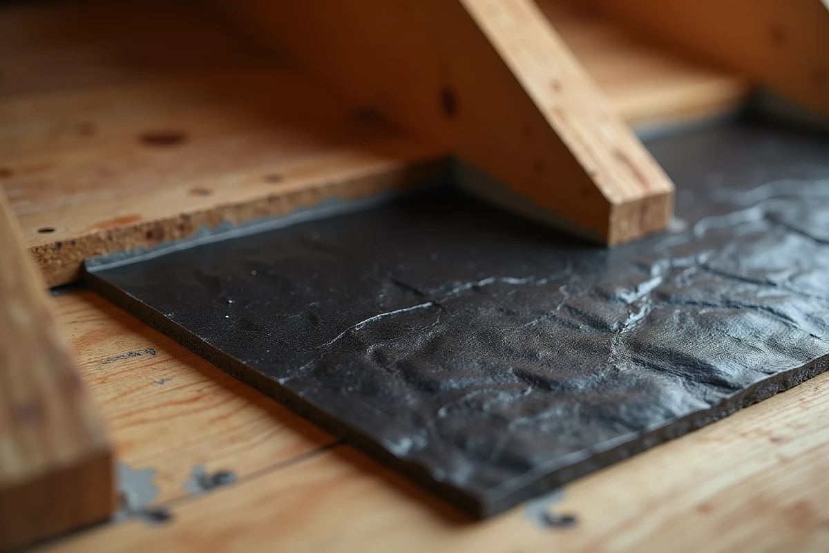 Détail d'un isolant mince TRISO Noir installé entre les chevrons d'un rampant de toit