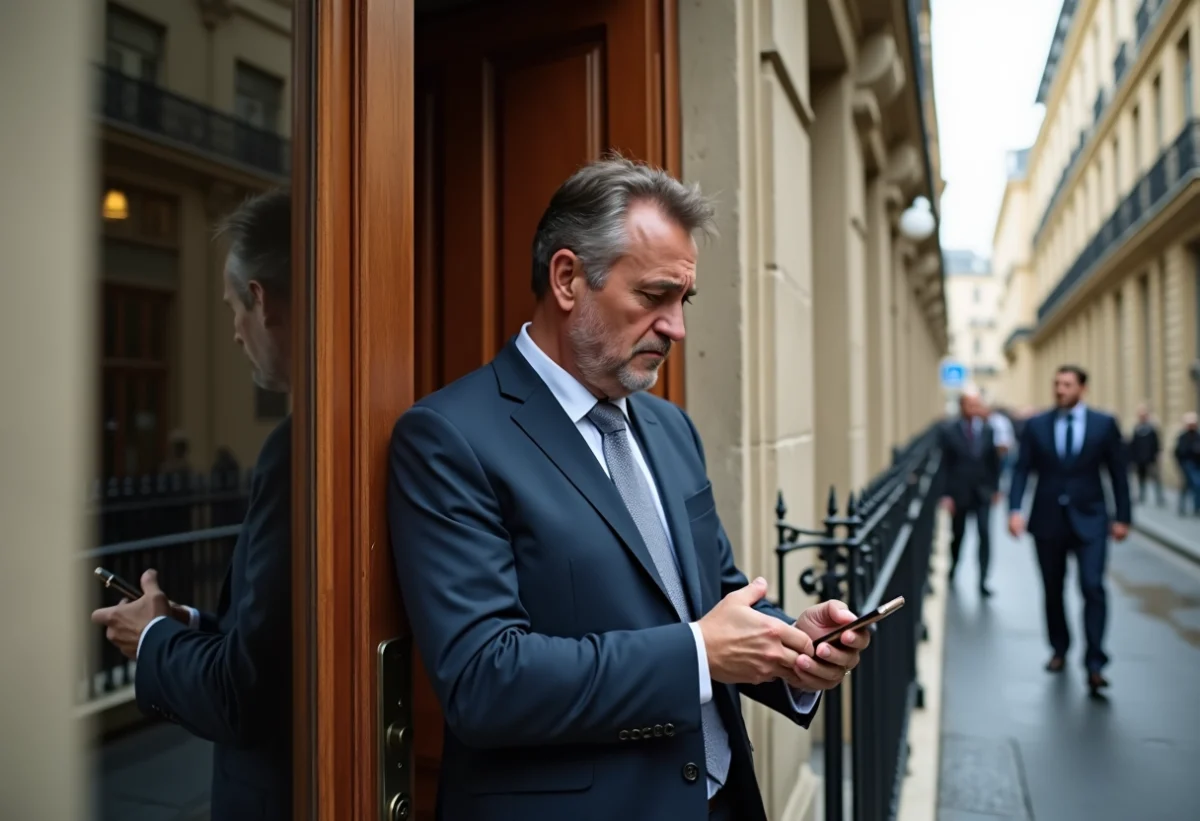 Homme d affaires anxieux devant une porte parisienne