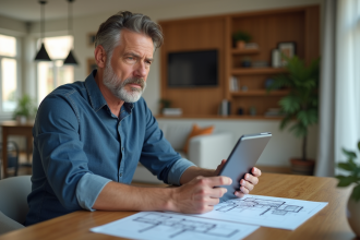Homme d'âge moyen utilisant une tablette pour la maison connectée