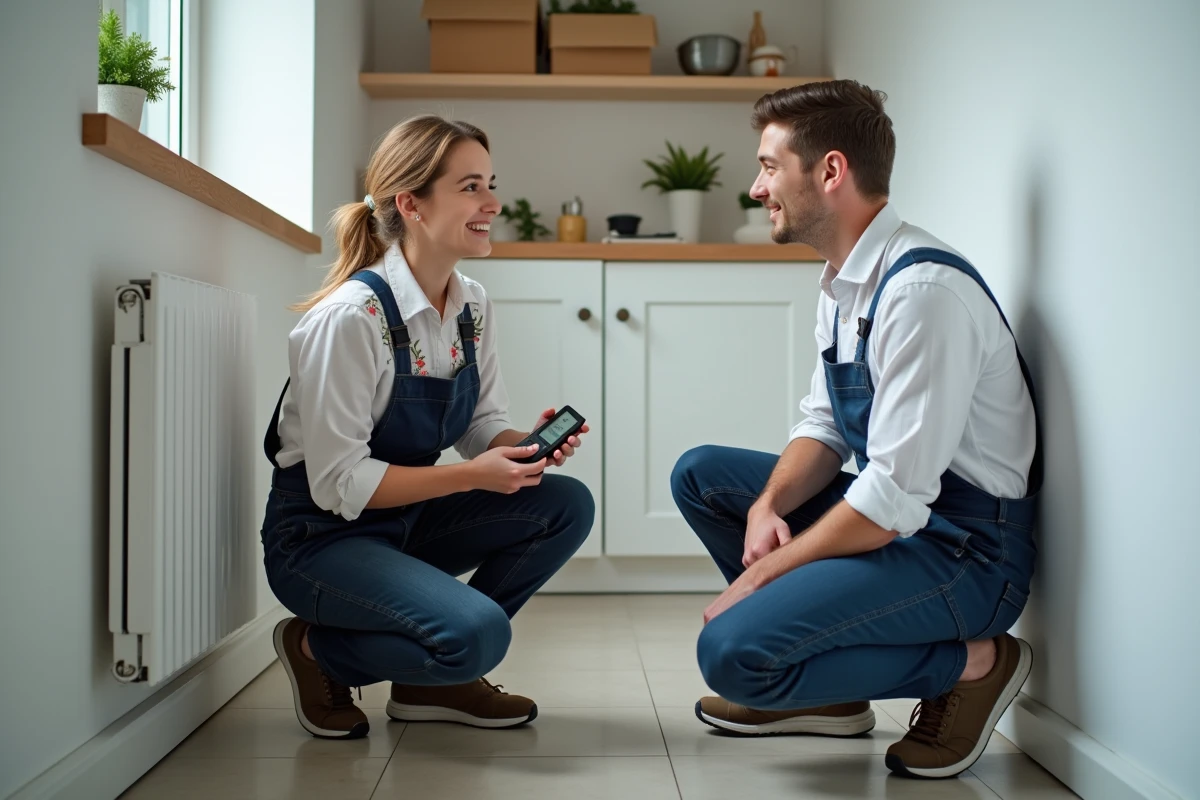 Jeune installatrice montrant un système de ventilation