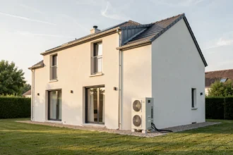 Maison avec pompe à chaleur installée à l'extérieur