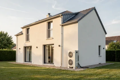 Maison avec pompe à chaleur installée à l'extérieur
